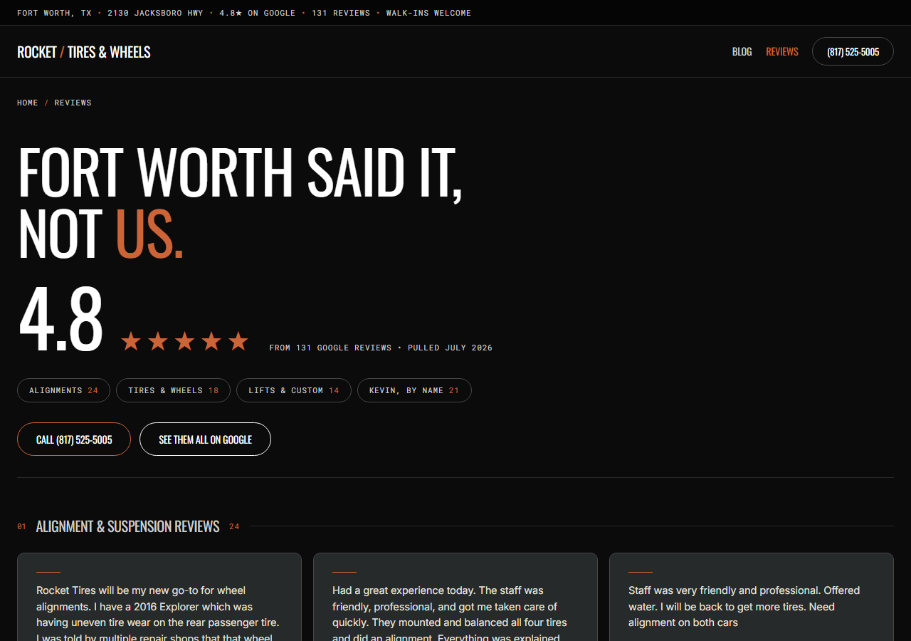 Rocket Tires reviews page