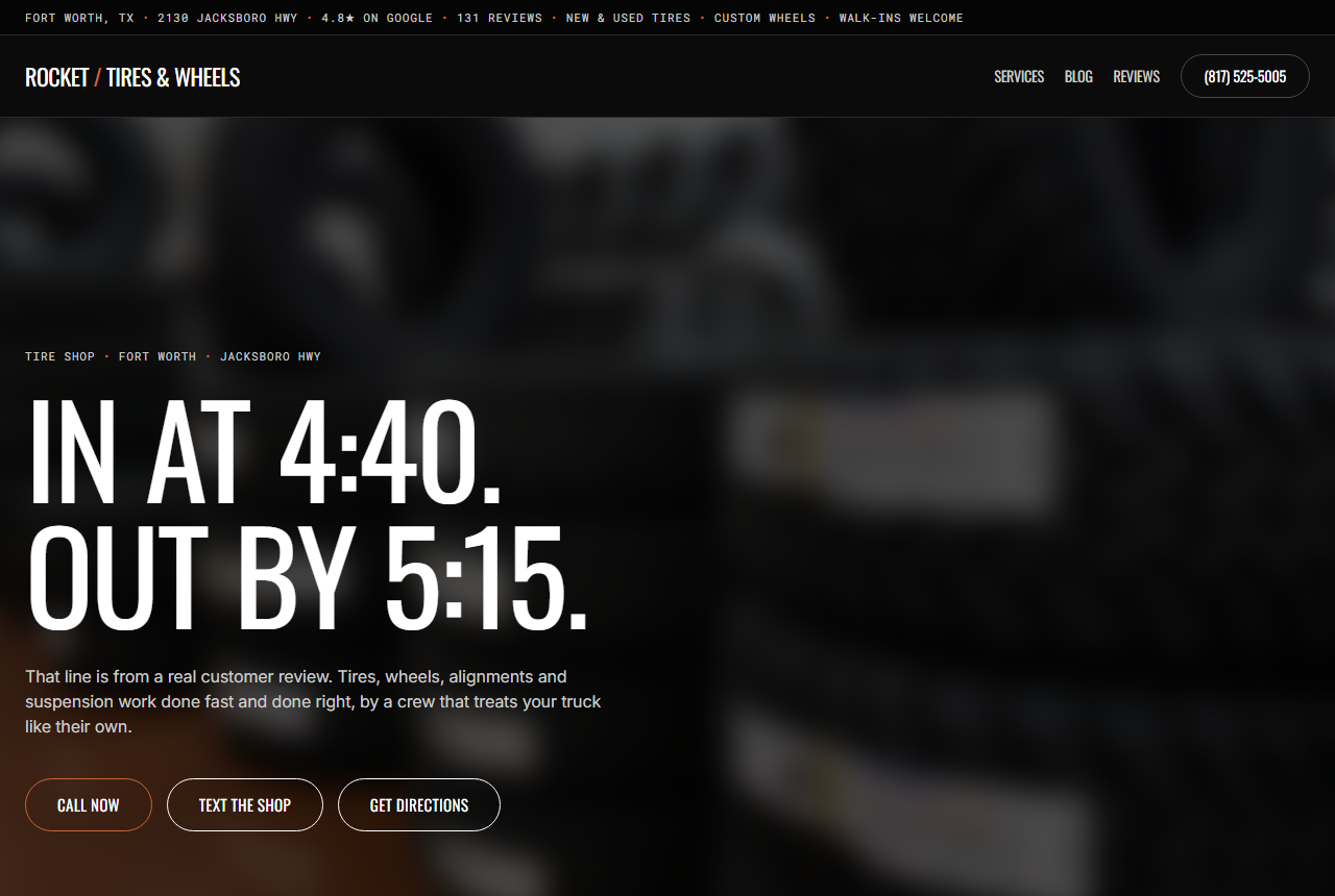 Rocket Tires and Wheels website